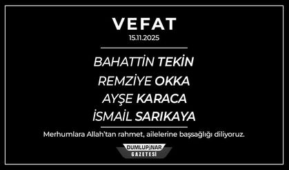 Kütahya’da 15 Kasım 2025 Tarihli Vefat İlanları