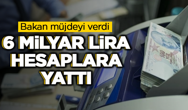 Bakan müjdeyi verdi: 6 milyar lira hesaplara yattı