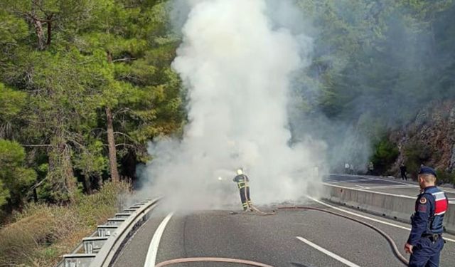 Kamyon seyir halindeyken yandı