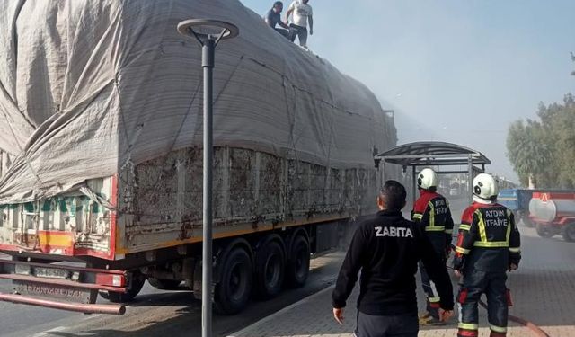 Pamuk yüklü tır alev alev yandı