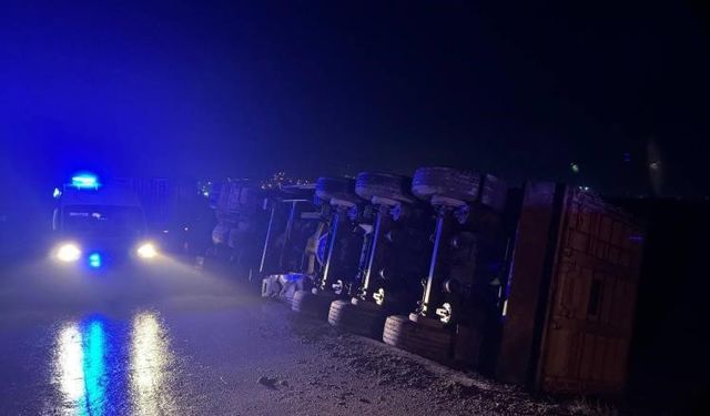 Bilecik'te devrilen tırın sürücüsü yaralandı