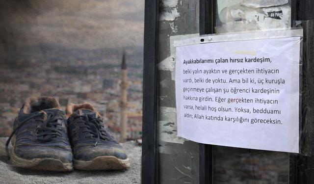 Kütahya'da Ayakkabısı Çalındı, Kapıya Astığı Yazı Yürek Burktu