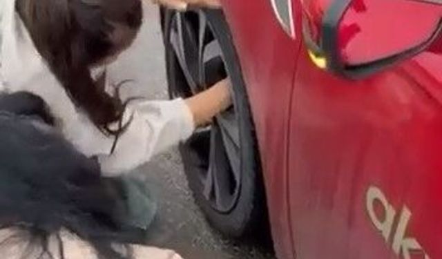 Yola atlayan kedi aracın tekerine sığındı, kurtarma anı kameralara yansıdı