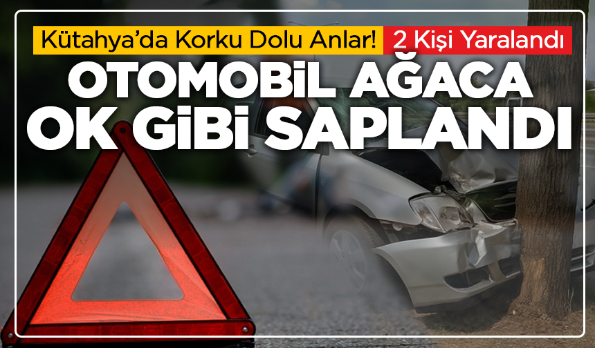 Kütahya’da Korku Dolu Anlar! Otomobil Ağaca Ok Gibi Saplandı