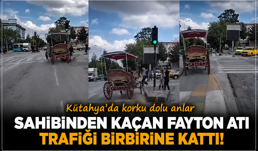 Kütahya’da korku dolu anlar: Sahibinden kaçan fayton atı trafiği birbirine kattı