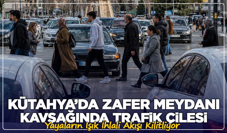 Kütahya’da Zafer Meydanı Kavşağında Trafik Çilesi: Yayaların Işık İhlali Akışı Kilitliyor