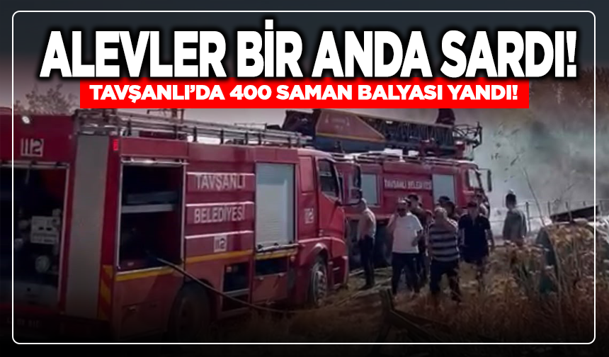 Alevler Bir Anda Sardı! Tavşanlı’da 400 Saman Balyası Yandı