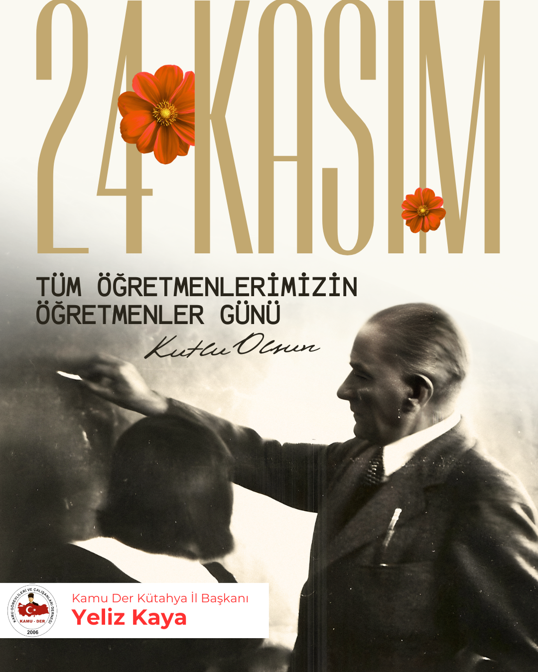 Altın Rengi Minimalist 24 Kasım Öğretmenler Günü Instagram Gönderisi