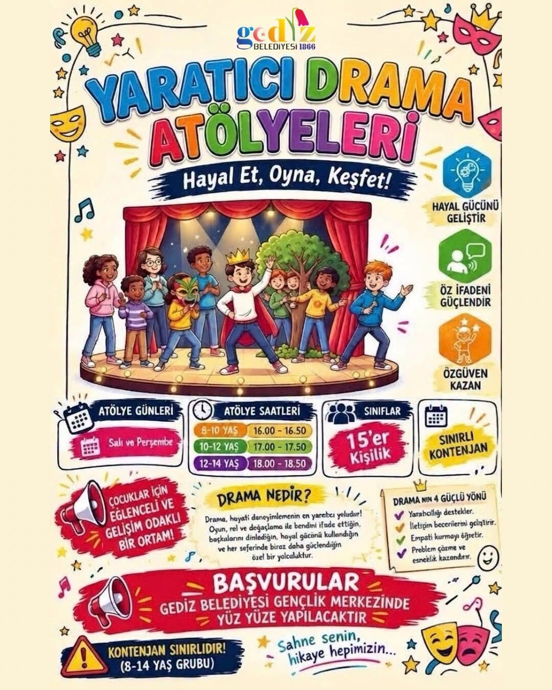 Gediz'de çocuklar için yaratıcı drama atölyesi: Başvurular başladı